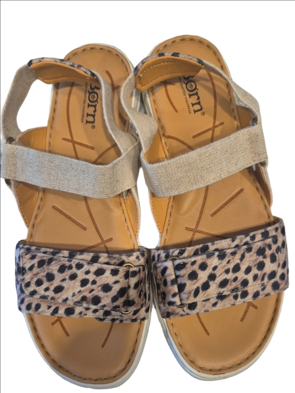 Born Alli Leopard Print & Tan Adjustable Sandals